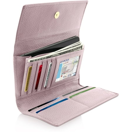 Trifold Clutch RFID Wallets For Women - Large Womens Wallet With Coin Pouch Leather Organizer With Removable Checkbook Cover Gifts For
