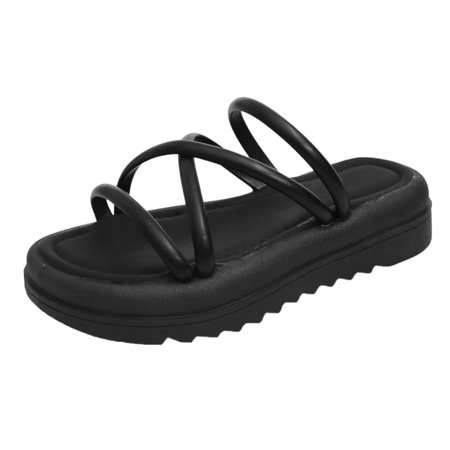 

Cathalem Ladies Summer Open Toe Thick Soled Solid Solor Seach Suting Fashion Foot Slippers Black 39