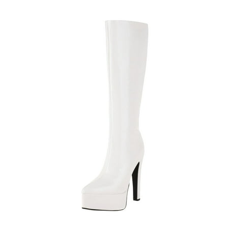 

Ketyyh-chn99 Knee High Boots for Women Fashion Fall Shoes Cowgirl Boots Women Knee High Boots Pointed Toe and Block Heel Cowboy Boots White 6.5
