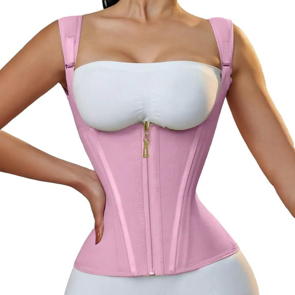 Corsets Latex Waist Trainer Corset Zippered Tummy Control Sport Workout Body Shaper with 15 Bones Overbust Corset Tops for Women Red XS