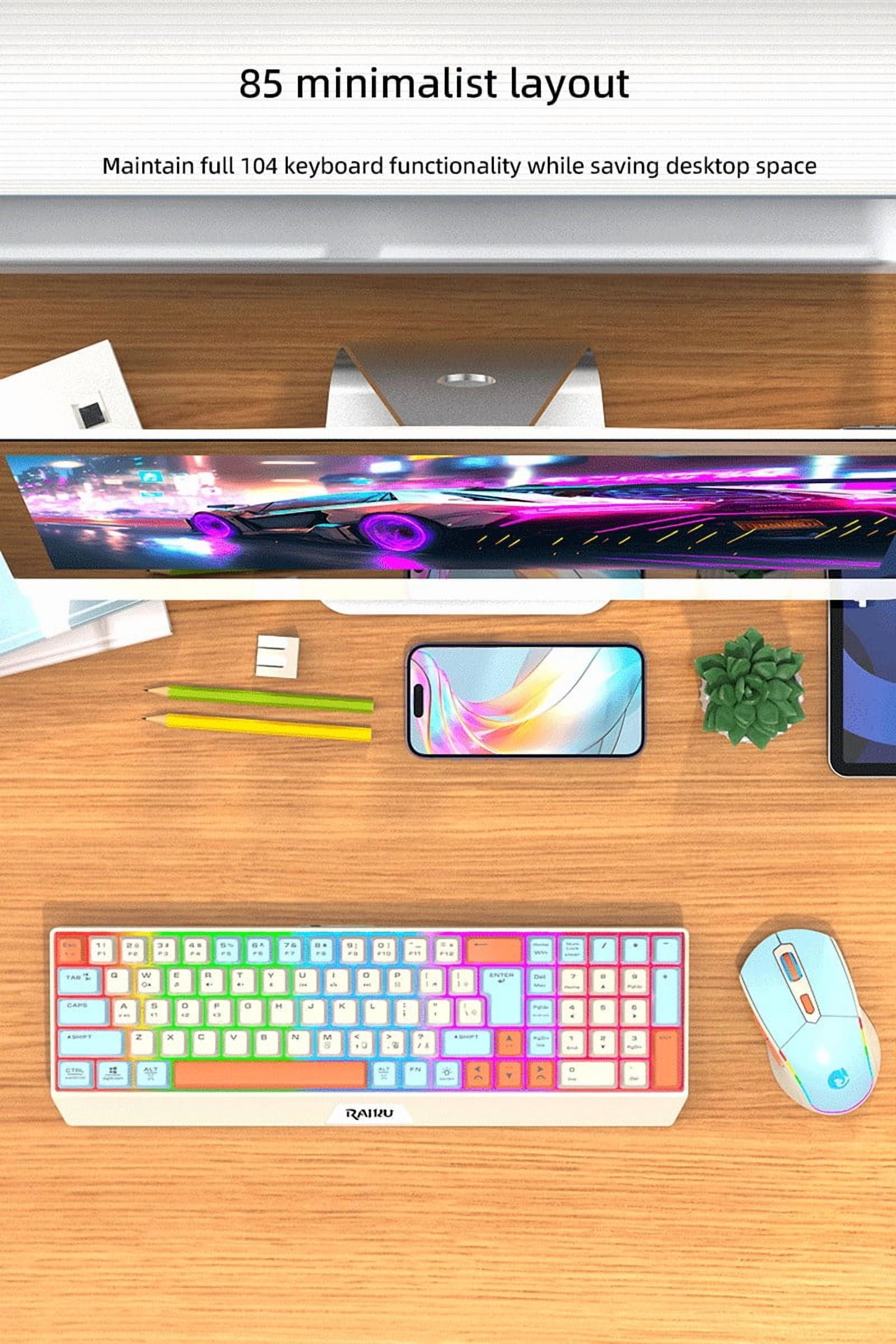 Wireless keyboard and mouse combination charging gaming silent BT5.0 and 2.4G USB dual-mode 7-color backlight, USB-C interface RGB backlight suitable for Mac laptops and desktop computers