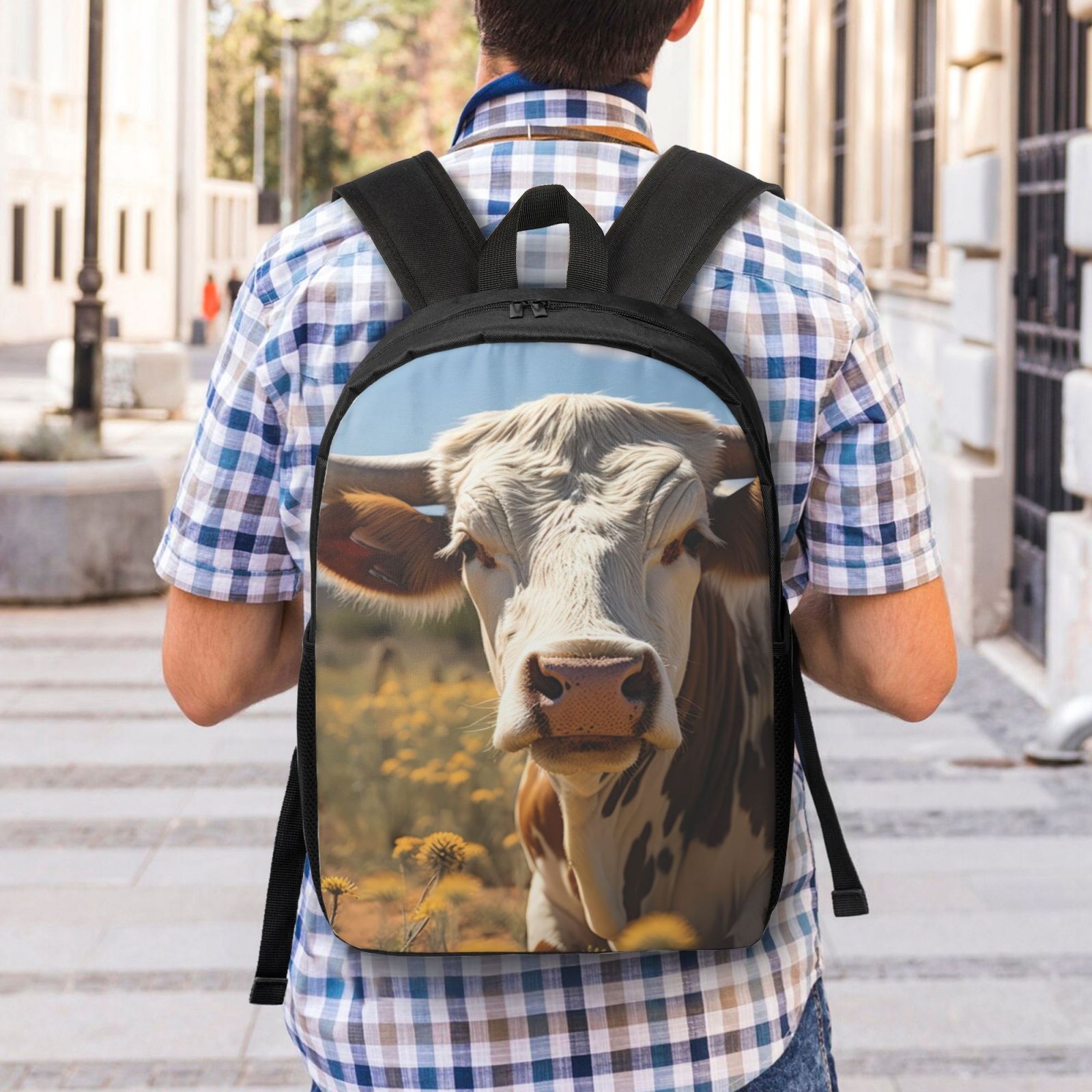 Xecao Countryside Flower Cow print Travel Backpack, Large Computer Backpack for Men Women, College School Rucksack Book Bag