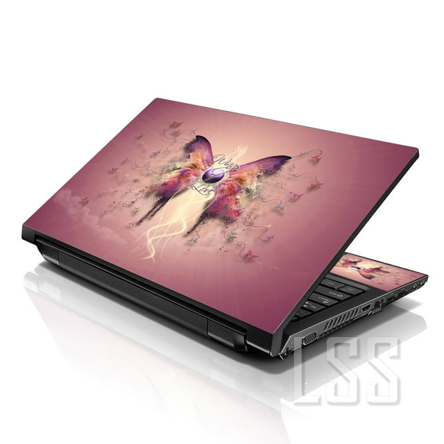 LSS Laptop Skin Sticker Decal Cover Purple Butterfly Fits 17" to 19" Laptops