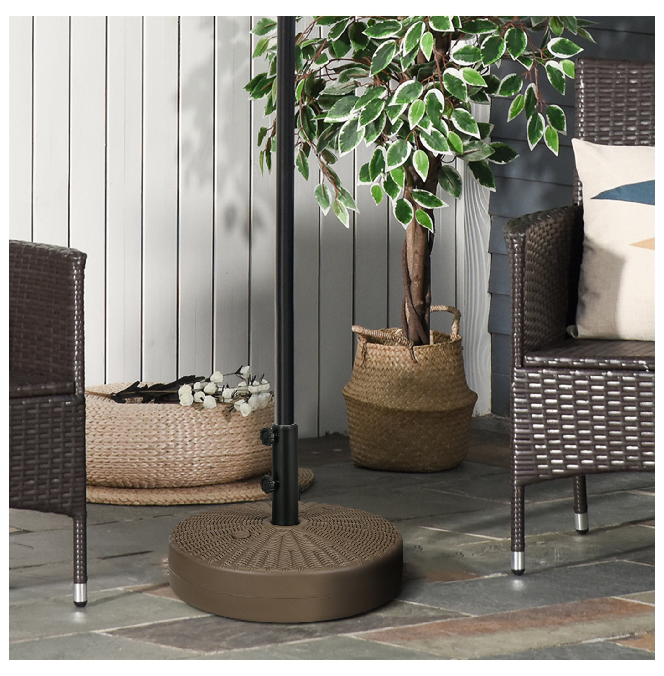 Umbrella Stand for 1.5" or 2" Umbrella Poles, Round Fillable Umbrella Base for Outdoor, Lawn, Deck, Brown