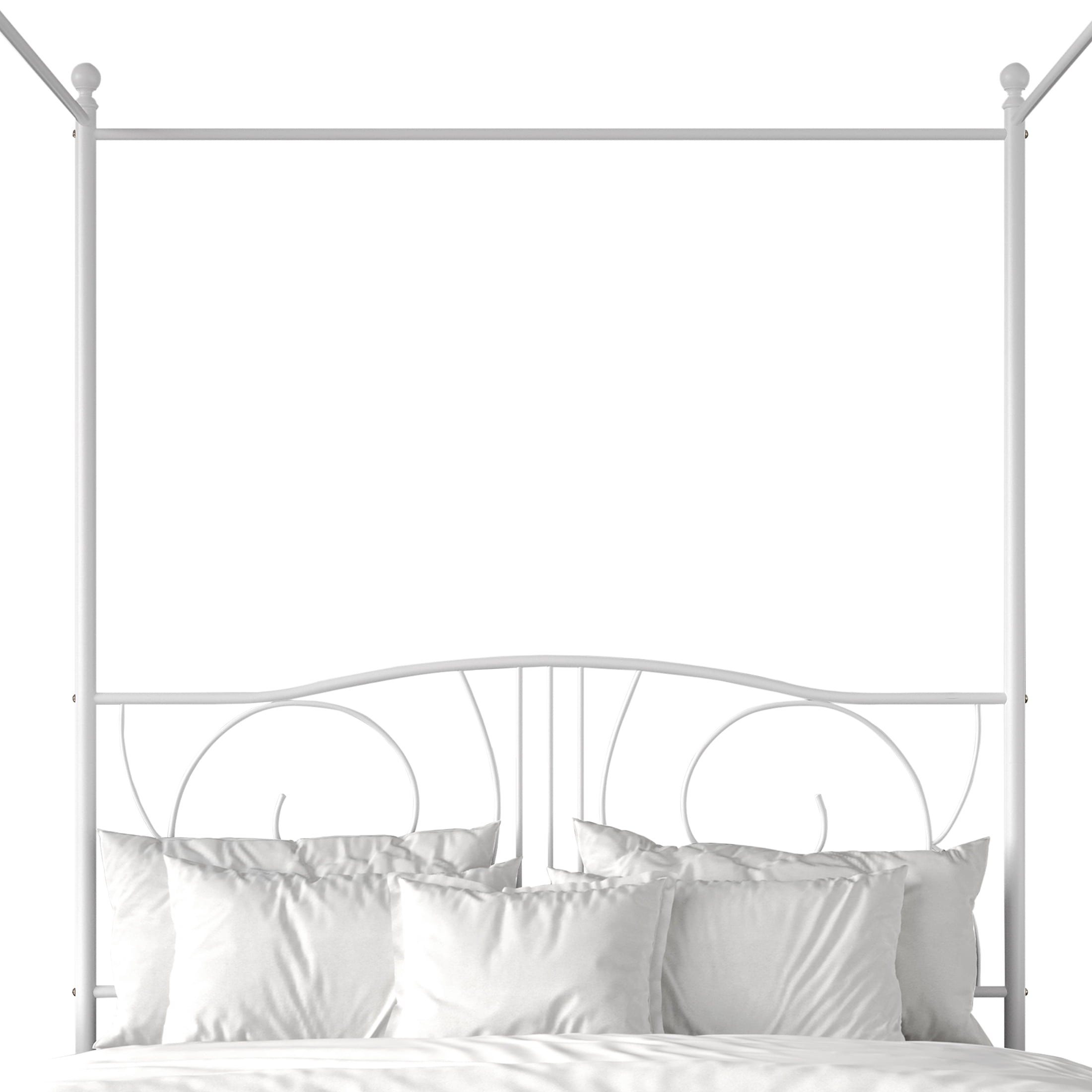 Castle Place Ornate Ironwork Full Metal Platform Canopy Bed, White