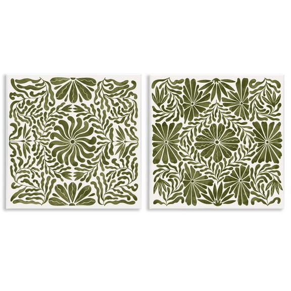 Stupell Industries Patterned Wavy Flowers Plants & Flowers Painting Unframed Art Print Wall Art, 12 x 12, Set of 2