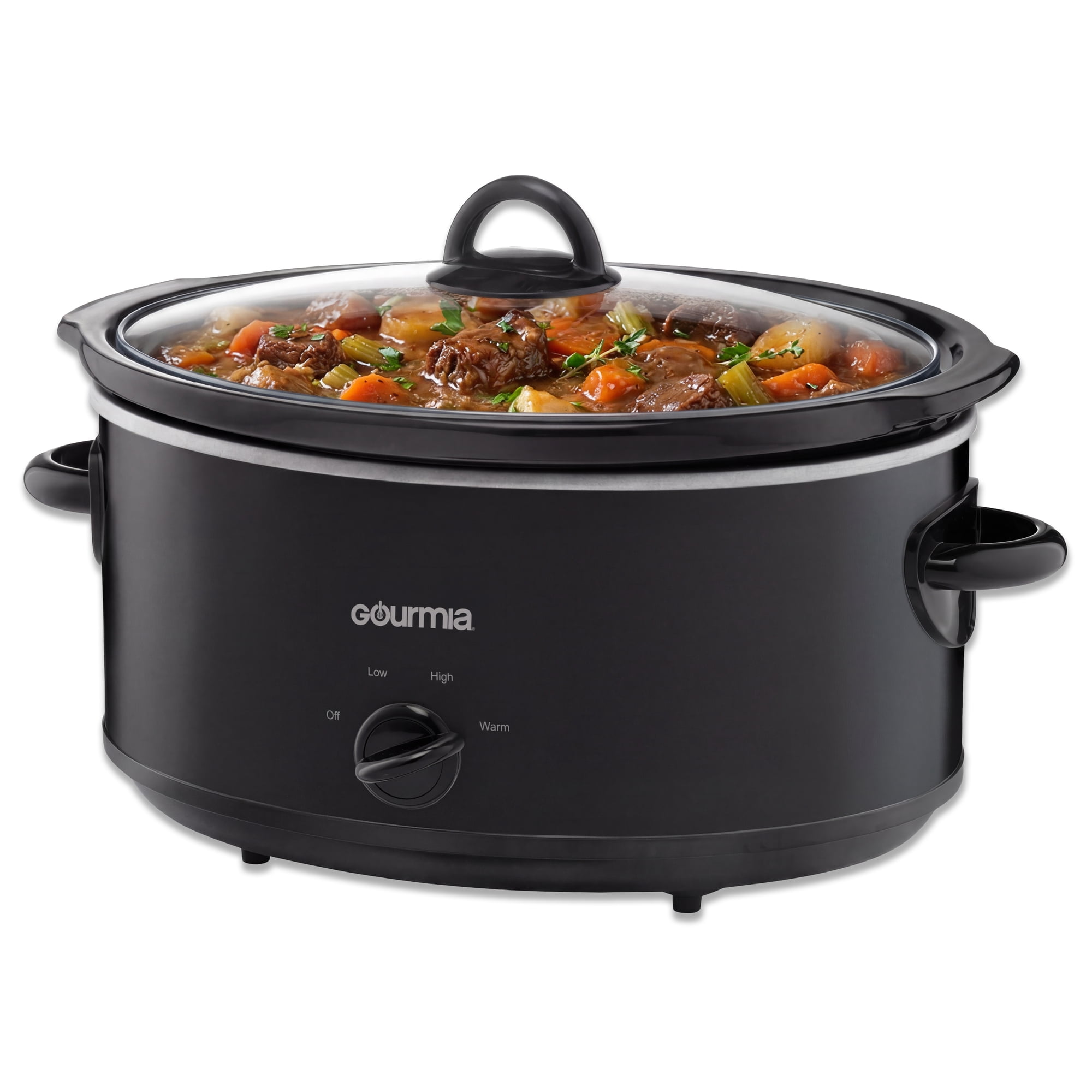 Gourmia 6 Qt Manual Slow Cooker with 3 Heat Settings, Black