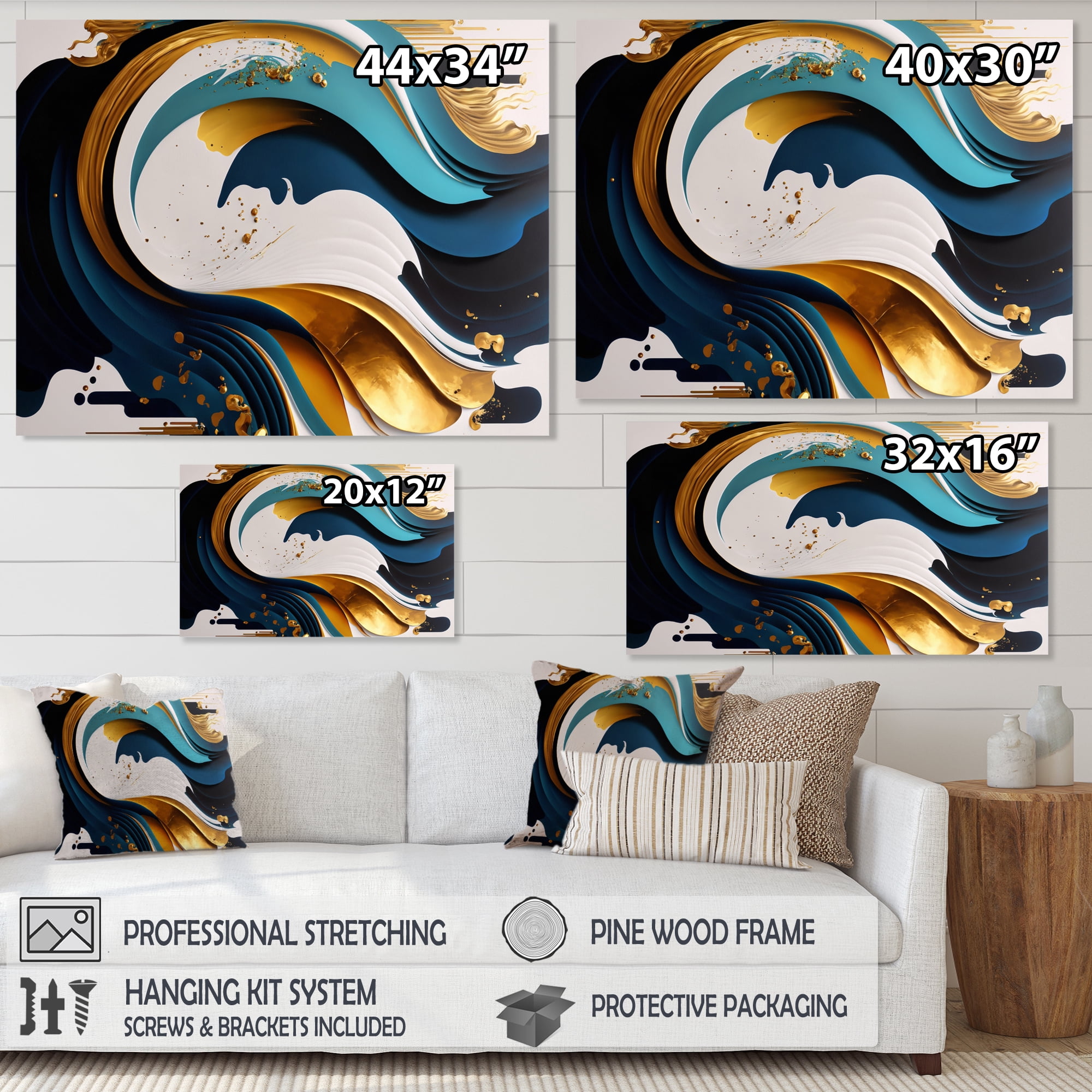 Designart Blue And Gold Modern Art Abstract Painting I Canvas Wall Art