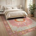 thumbnail image 3 of ODIKA 8'x10' Washable Area Rug Pink Boho Vintage Whimsical Border Retro Cottagecore Beige Maximalist for King Size Bedroom Under Bed, Master Suite, Non-Shedding, Easy Care, 3 of 7