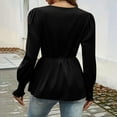thumbnail image 3 of Stamzod Elegant Blouses for Women Dressy Casual V Neck Long Sleeve Tops with Belt Solid Color Work Shirts for Women Black XL, 3 of 8