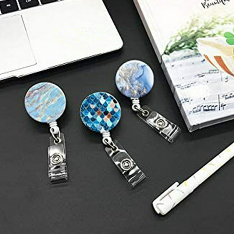 Happy date Badge Reel 360 Degree Rotating Decorative ABS Office Workers  Glitter Retractable Badge Holder for Daily Wear 