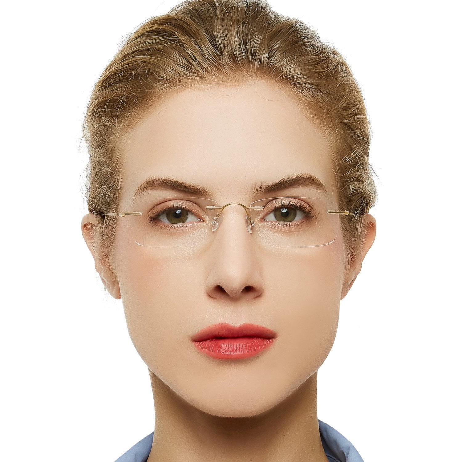 OCCI CHIARI Anti Blue Light Reading Glasses 1.0 for Women Lightweight Titanium Rimless Reader with Magnifying Acrylic Lens(Gold, 1.00)