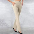 thumbnail image 2 of Ediodpoh Solid Color Button Down Knit Flared Trousers High Waist Womens Pants Slim Fit Bootcut Casual Pants Stretchy Comfortable Beige XL, 2 of 5