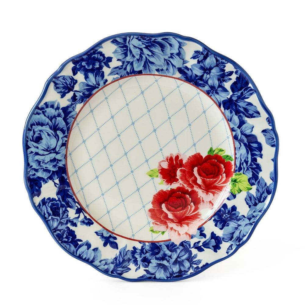The Pioneer Woman 10.5" Blue & White Heritage Floral Print Dinner Plate