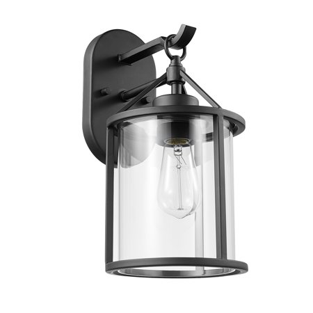 Globe Electric Edwin 1-Light Black Outdoor Indoor Wall Sconce with Clear Glass Shade and Bulb Included  44406