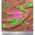 thumbnail image 1 of Soimoi Brown polyester Crepe Fabric Leaves & Rose Floral Print Fabric by the Yard 52 Inch Wide, 1 of 3