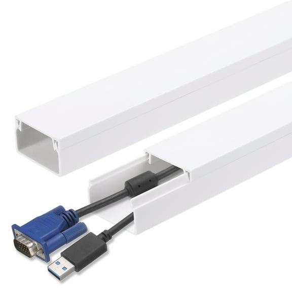 Uxcell 4Pcs Cord Hider Wall 15inx0.94inx0.55in Cable Cover Self Adhesive Wire Hider Wall Mounted TV Cable Raceway,White