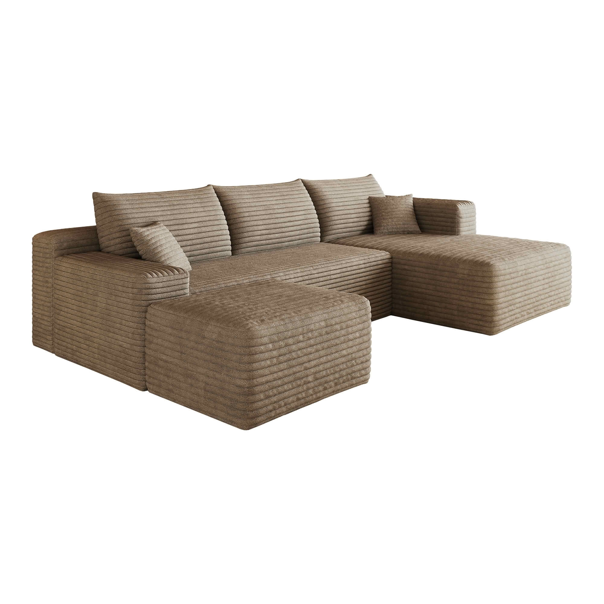 MAYEERTY 103 Inch L‑Shaped Cloud Sectional Sofa with 1 Ottoman, Modern Minimalist Deep‑Seat Corner Couch, Plush Corduroy Upholstered Reversible Sofa, No‑Assembly Required for Living Room Apartment