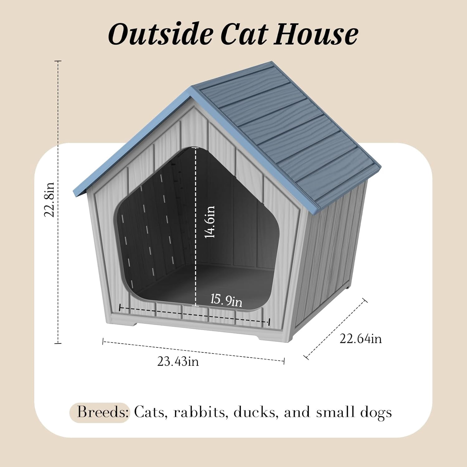 GMNIUOutdoor Cat House for Outside Indoor Use, Weatherproof Resin Outdoor Cat Shelter for Small, Medium, Large Cats, Easy Assembly(Blue)
