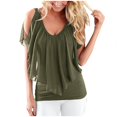 thumbnail image 2 of Oalirro Women's Tops, Tees & Blouses Women Blouses and Tops Fashion Fashion Women's Summer V-Neck Short Sleeve Solid Casual T-shirt Blouse Green, 2 of 7