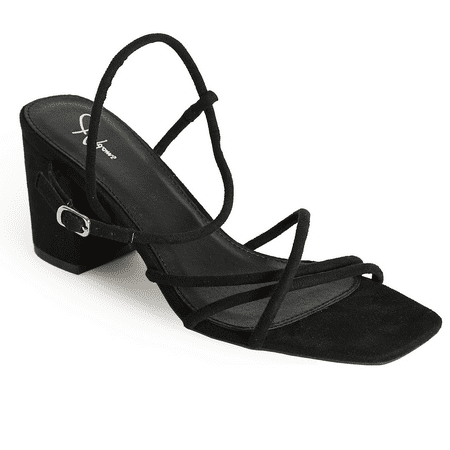 

J. Adams Camila Block Heeled Strappy Sandals for Women - Black Suede - 5.5