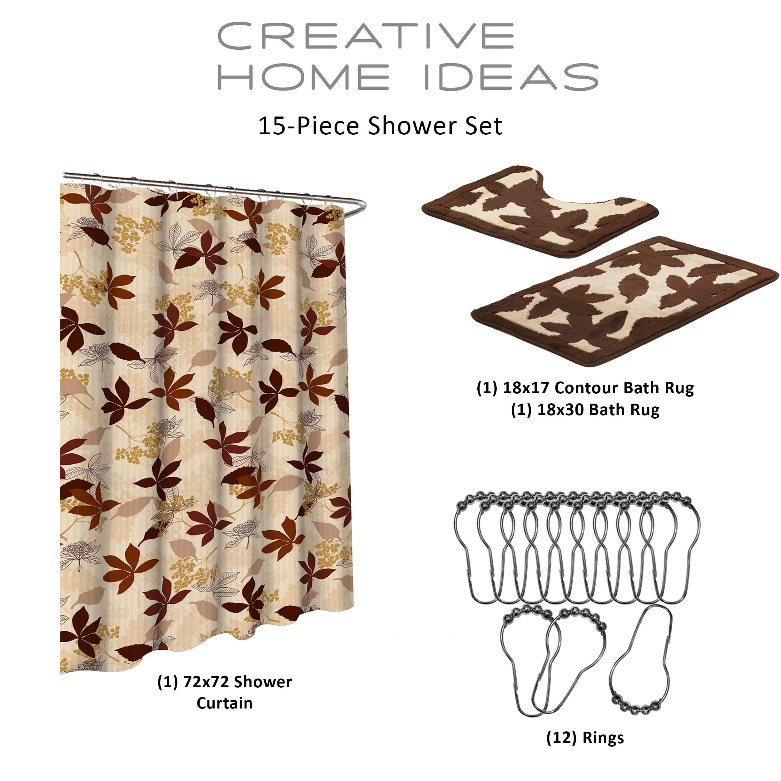 Brown Geometric, Bathroom Set, 15 Piece, Blowing Leaves