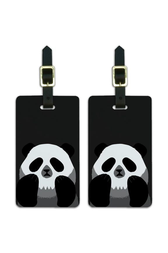 Panda Skull Optical Illusion Spooky Luggage ID Tags Suitcase Carry-On Cards - Set of 2