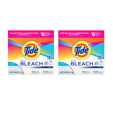 (2 pack) (2 pack) Tide Laundry Detergent Powder Plus Bleach, Original, 53 loads 95 ounces
