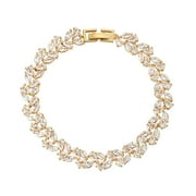 Hollywood Sensation Gold Tennis Bracelet with Marquise and Pear Cut White Diamond Cubic Zirconia Tennis Bracelet for Women