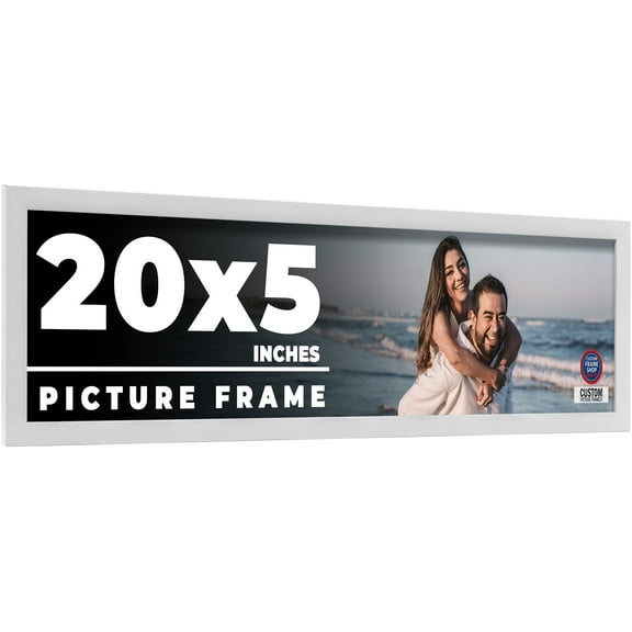 20x5 Frame White Solid Wood Picture Frame Includes UV Acrylic Shatter Guard Front, Acid Free Foam