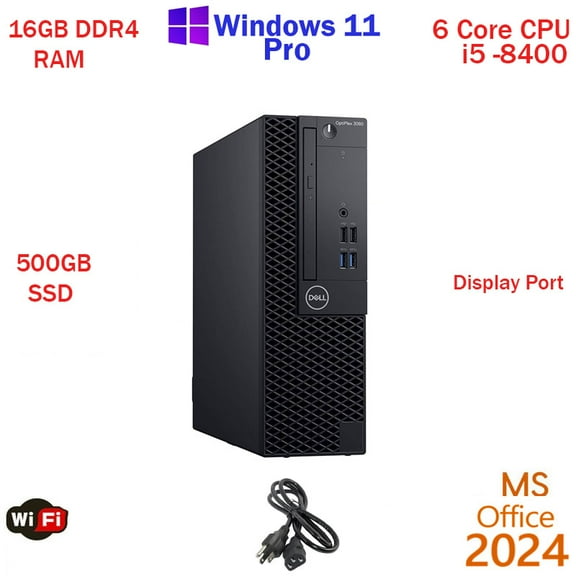 Restored Windows 11 Dell Optiplex i5 8400 500GB SSD 16GB RAM WiFi Desktop Computer PC Office24 (Refurbished)