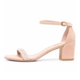 thumbnail image 4 of YDN Women Elegant Round Open Toe Pearl Studded Single Strap Sandals Ankle Buckle Strap Block Low Heels Dressy Shoes Size 14 Nude, 4 of 4