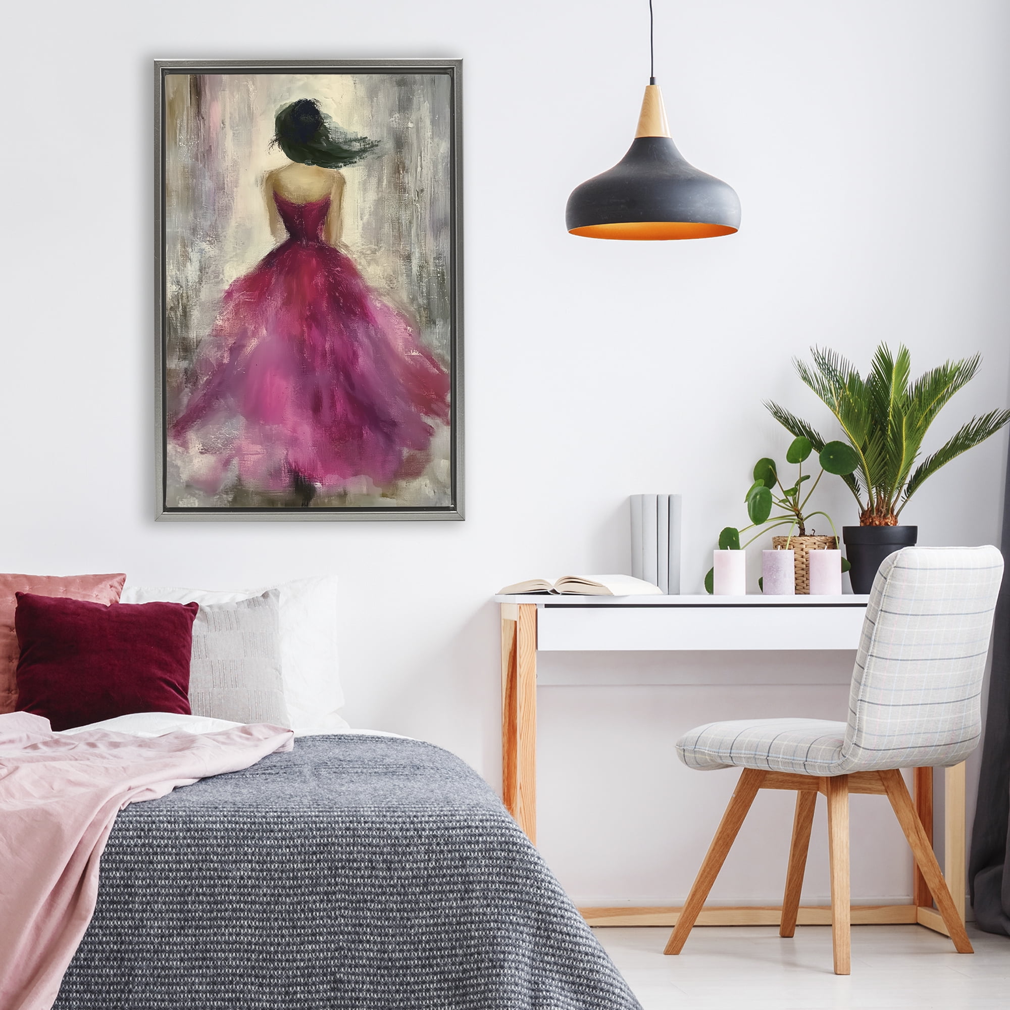 After Midnight Girl in Gown Gray Framed Floater Canvas Wall Art, design by Annabelle Hall