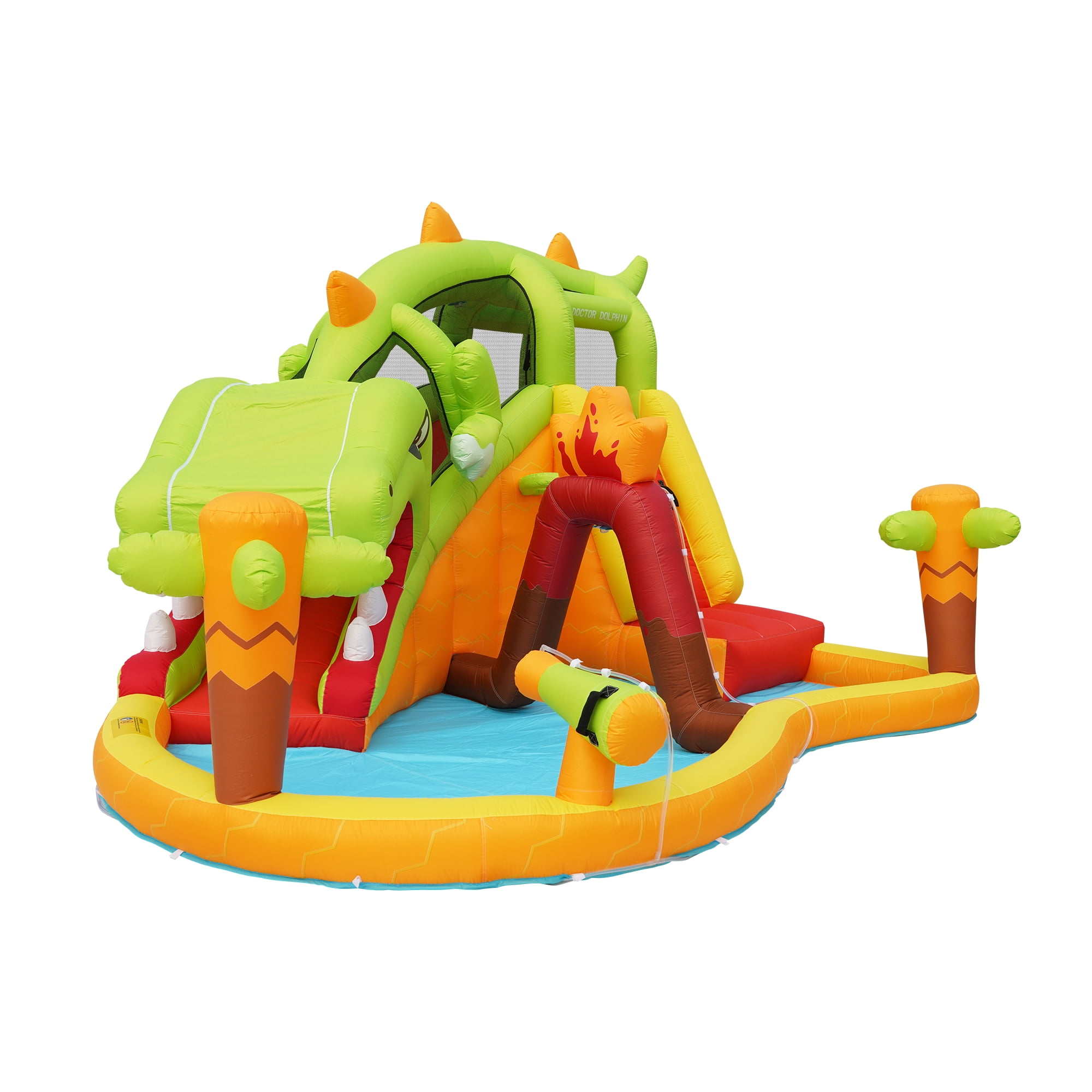 Inflatable Dinosaur Water Slide for Kids Ages 3-12, Backyard Water Park with Climbing Wall & Splash Pool, Blow Up Water Slide for Outdoor Summer Fun & Parties