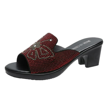 

Wesracia ladies shoes Fashion Women s Casual Shoes Diamond Slip-on Chunky Heels Leisure Slippers Woman Shoes for ladies summer