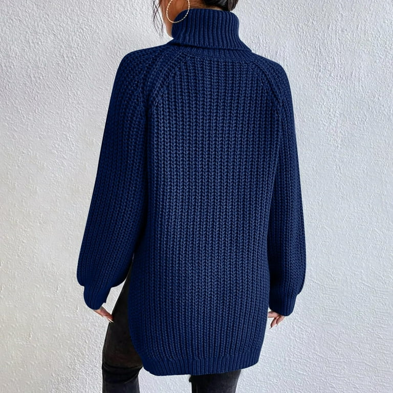 Solid Color Split High Neck Collar Sweaters Solid Color Split High Neck Collar Sweaters