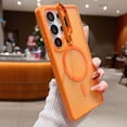 thumbnail image 3 of Design for Samsung Galaxy S25 Magnetic Case,With Contractible Metal Camera Ring Stand,Shockproof Heavy Duty Translucent Skinfeel Ultra Slim Phone Case For Samsung Galaxy S25,Orange, 3 of 8