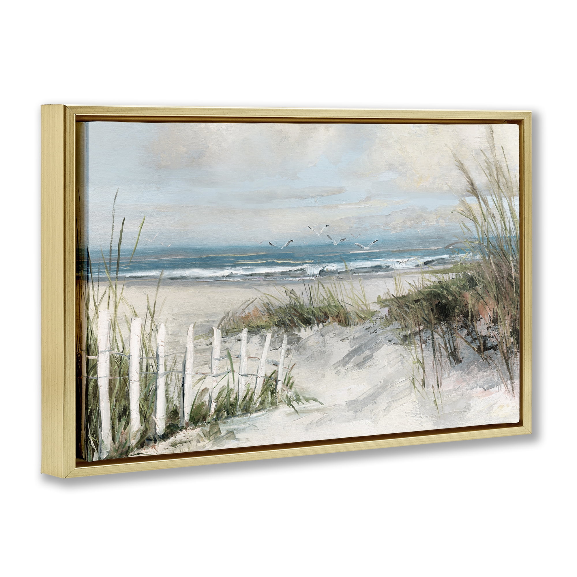 Stupell Industries Dunes With Weathered Fence Gold Framed Floater Canvas Wall Art, design by Sally Swatland
