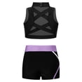 thumbnail image 2 of YiZYiF Kids Girls Sports Suit Gymnastics Athletic Outfit Sleeveless Crisscross Back Crop Top with Contrast Color Shorts Black&Lavender 14, 2 of 7