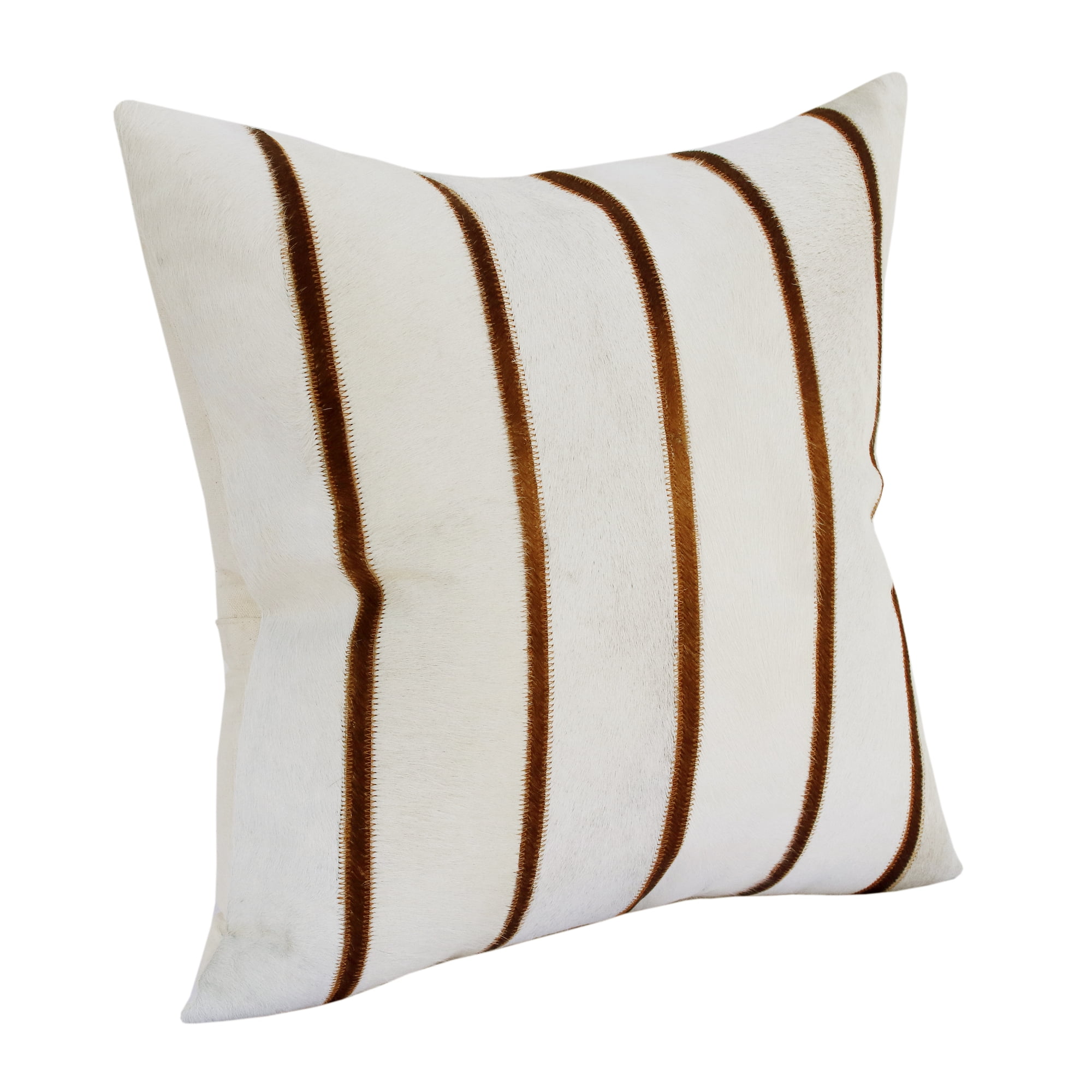 Harlow Hill Brody 20" x 20" Ivory/Brown Striped Wool and Faux Leather Adult Decorative Throw Pillow Cover