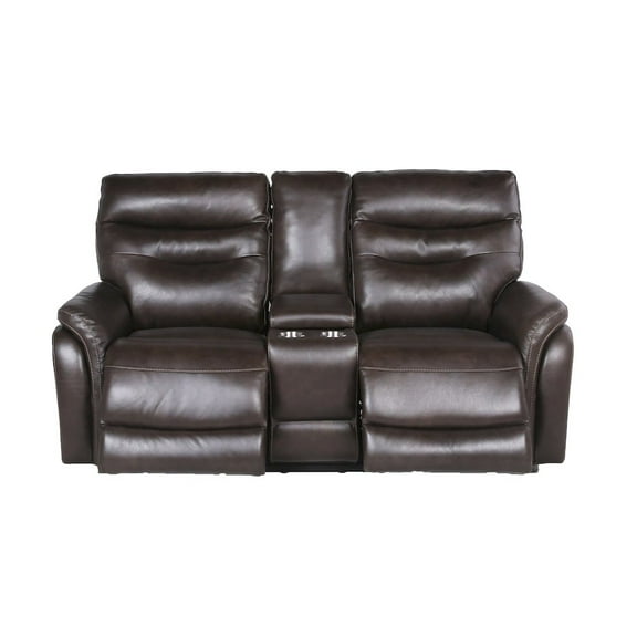 Fortuna Dark Brown Espresso Leather Power Recliner Console Loveseat