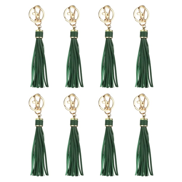 8pcs Borlas de Cuero PU, Charm de Borla de 6" con Anillos de Llave para Hacer Joyería (Verde)