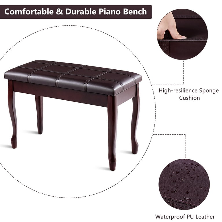 Donner Piano Bench with Storage, Solid Wood Keyboard Bench Piano Bookcase  Stool Chair Seat with High-Density Suede Cushion, Wood Finish Color