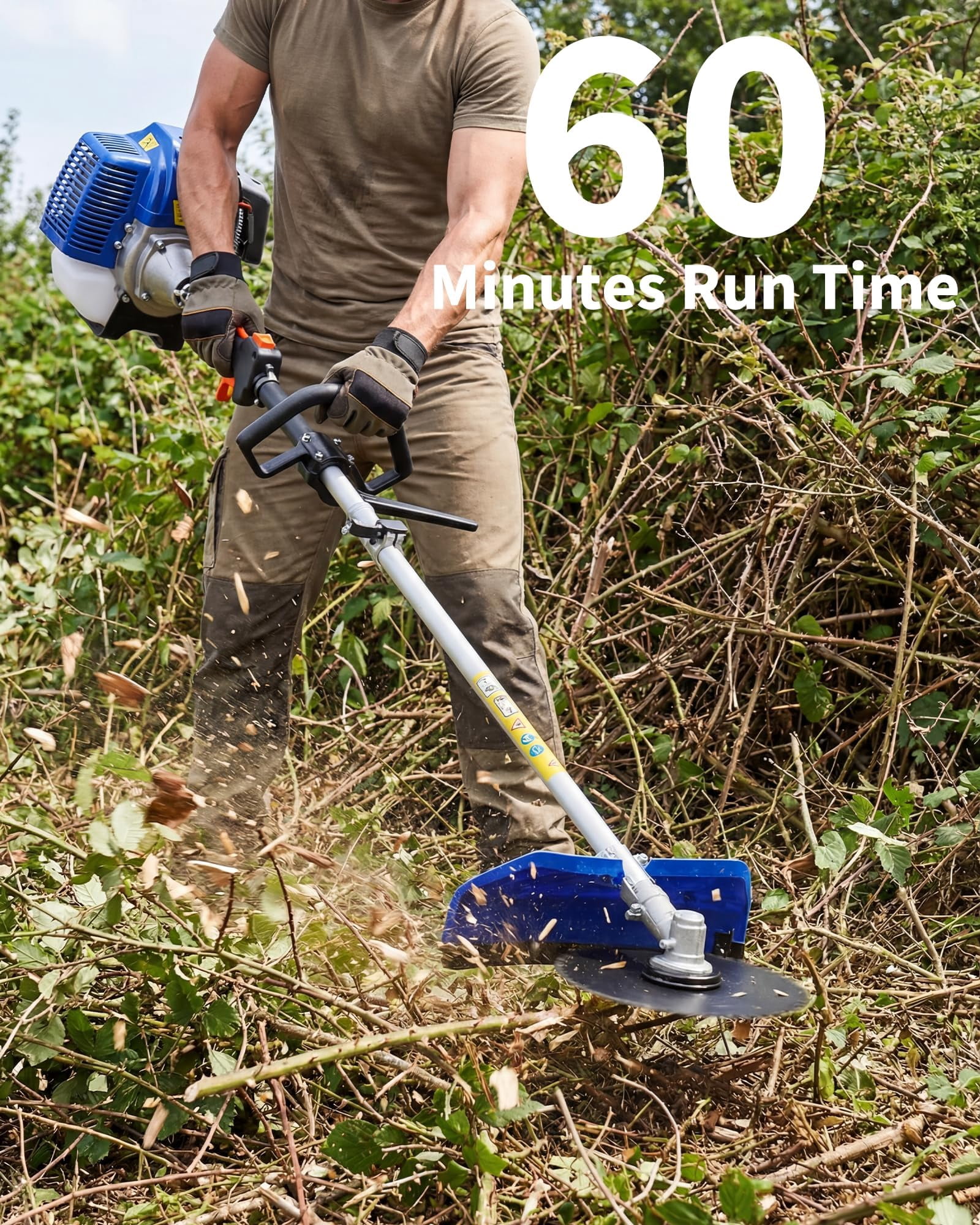 52cc Gas Powered Weed Wacker, 3 in 1 Gas Weed Eater with String Trimmer, 3 Teeth Brush Cutter & 40 Teeth Brush Blade, Shoulder Strap and Anti-Vibration Handle for 17" Cutting Path Lawn Care- Orange