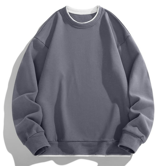 Chandail à Col Rond pour Homme Décontracté Uni Coupe Ample Doux Basique Chandail à Enfiler Manteau Sport Chandail Gris 4TG