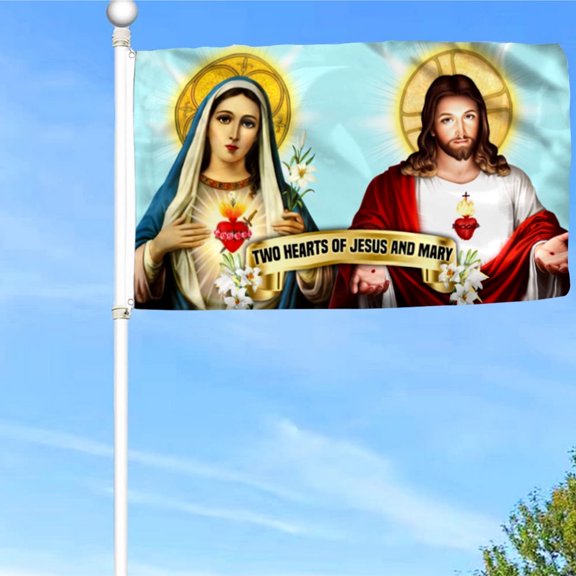 Two Hearts Of Jesus And Mary Grommet Flag Banner with Grommets 3x5Feet Man cave Decor