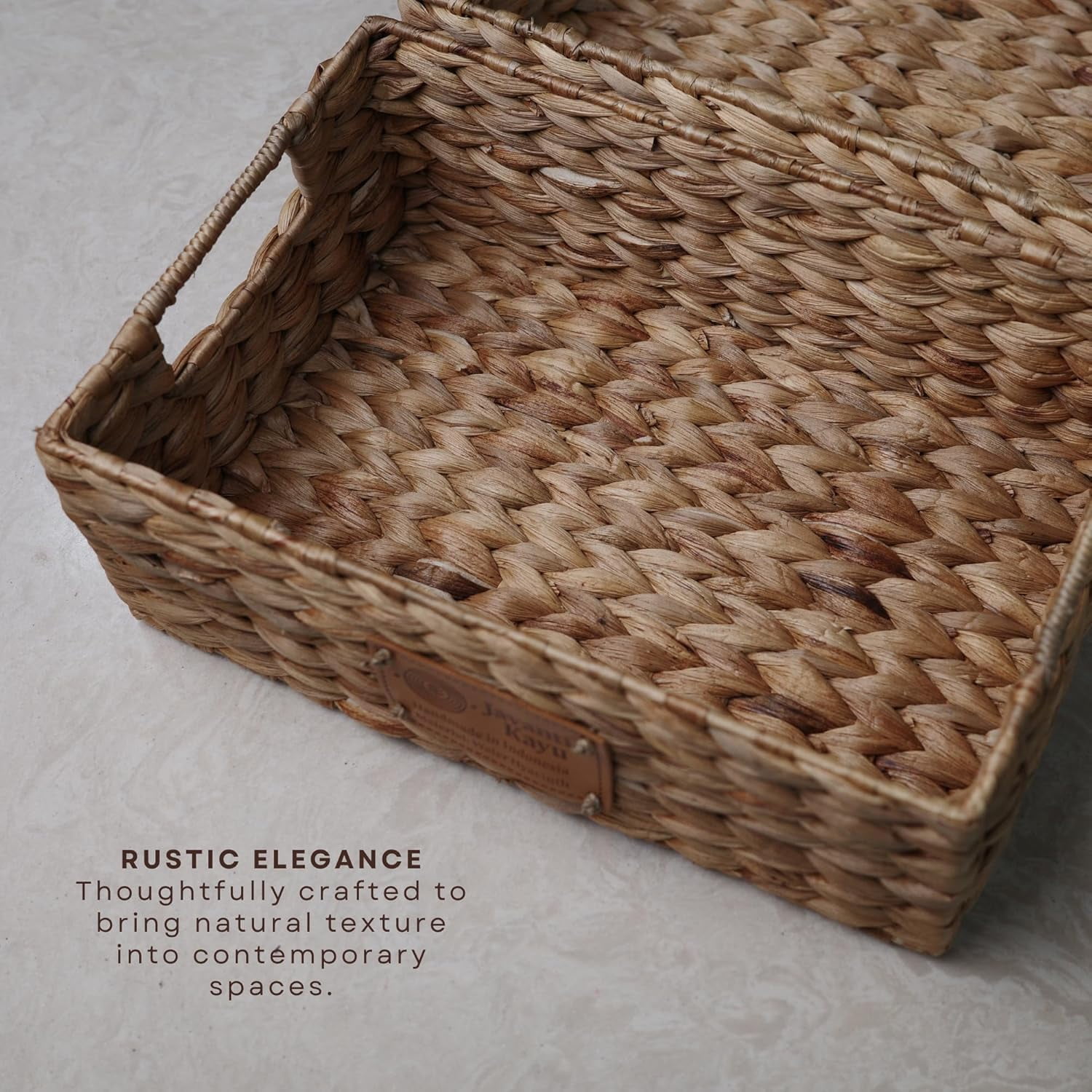JAVANTI KAYU - Handmade Water Hyacinth Wicker Storage Basket with Handles – Rectangle Organizer Bin for Shelves, Blanket, Bathroom, Closet – Stackable – Decorative & Durable (2, S: 12" x 8" x 4")