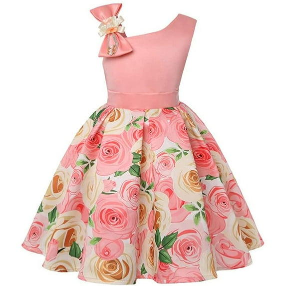 3-9Y Girls Pageant Floral Dresses Kid Formal Dress with One Shoulder Off
