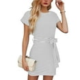 thumbnail image 4 of Cagogo Women's Casual Short Sleeve Curvy Dresses Under $10 Summer Crewneck Tie Waist Striped Short Mini T Shirt Dresses Hide Belly Vestidos Casuales Para Mujer, 4 of 9