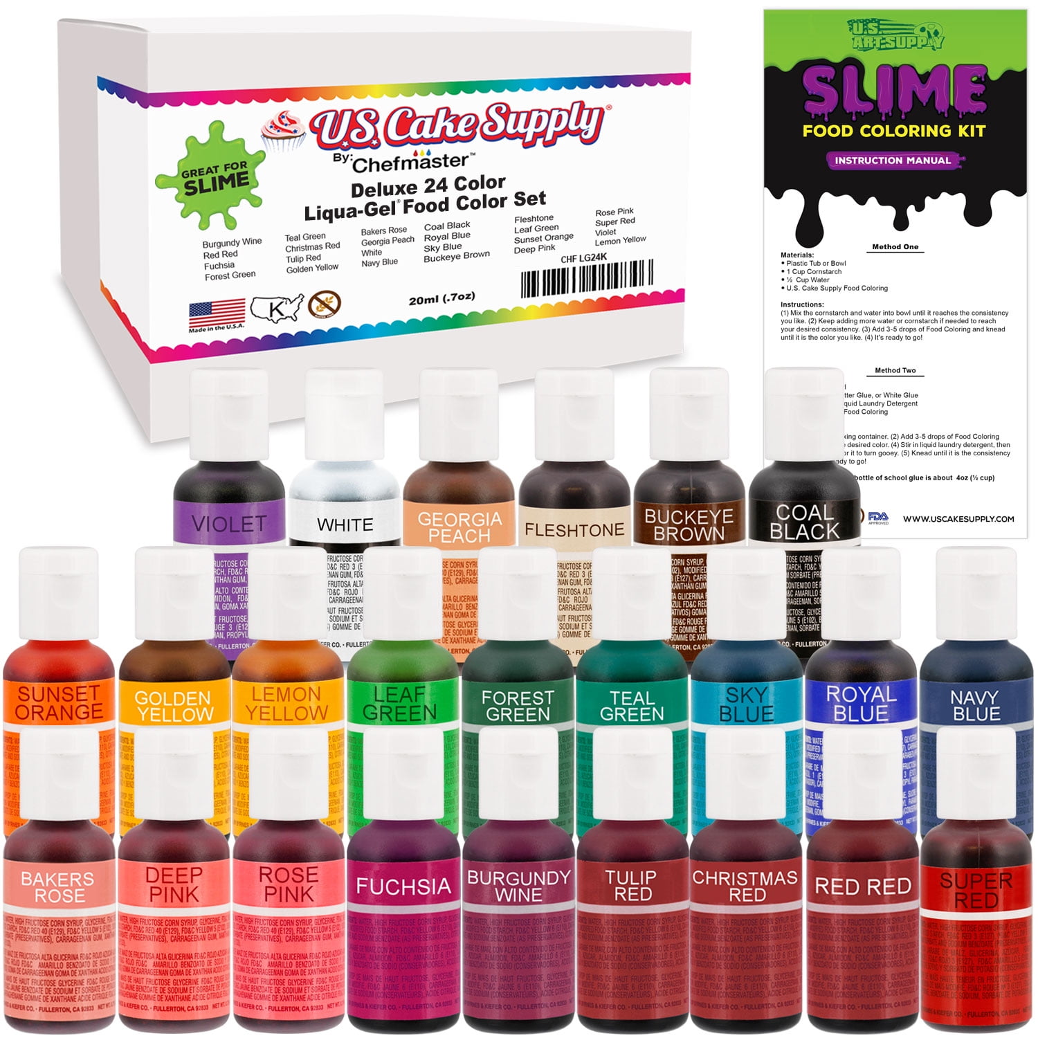 U.S. Art Supply 24 Color LiquaGel Slime Making Food Coloring Dye Kit